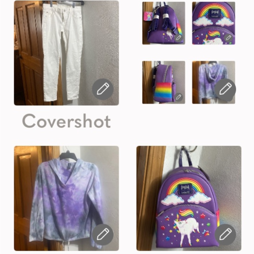 NEW 7 for all Mankind white👖24 +Ambrielle hoodie S+Lisa Frank unicorn 🦄🎒Lounge🪰